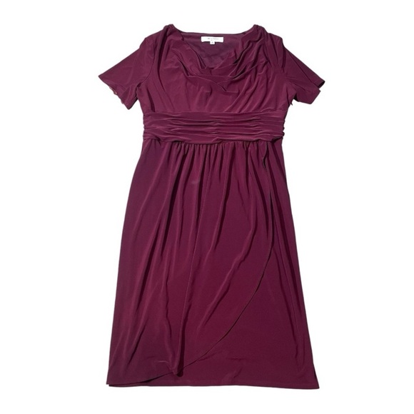 Evan Picone Maroon Dress Women Cocktail Stretchy Short Sleeve Dress Size 16 - Picture 1 of 6